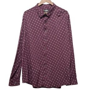 Express Men Performance Slim Fit Button Up Shirt XXL Burgundy Micro Floral Print